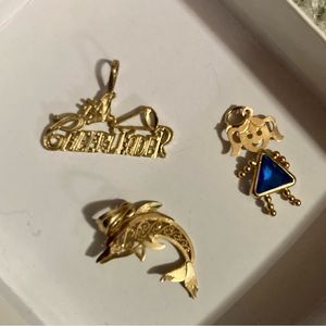 14k charms - cheerleader / September birthstone girl